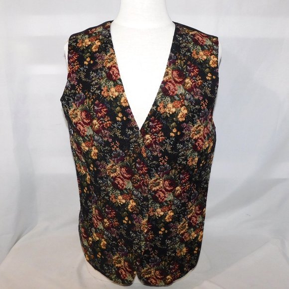 Vintage Minster Leonard Womens 14 Floral Tapestry Button Up Vest - Picture 1 of 11